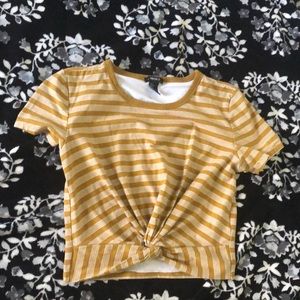 White and yellow striped crop top